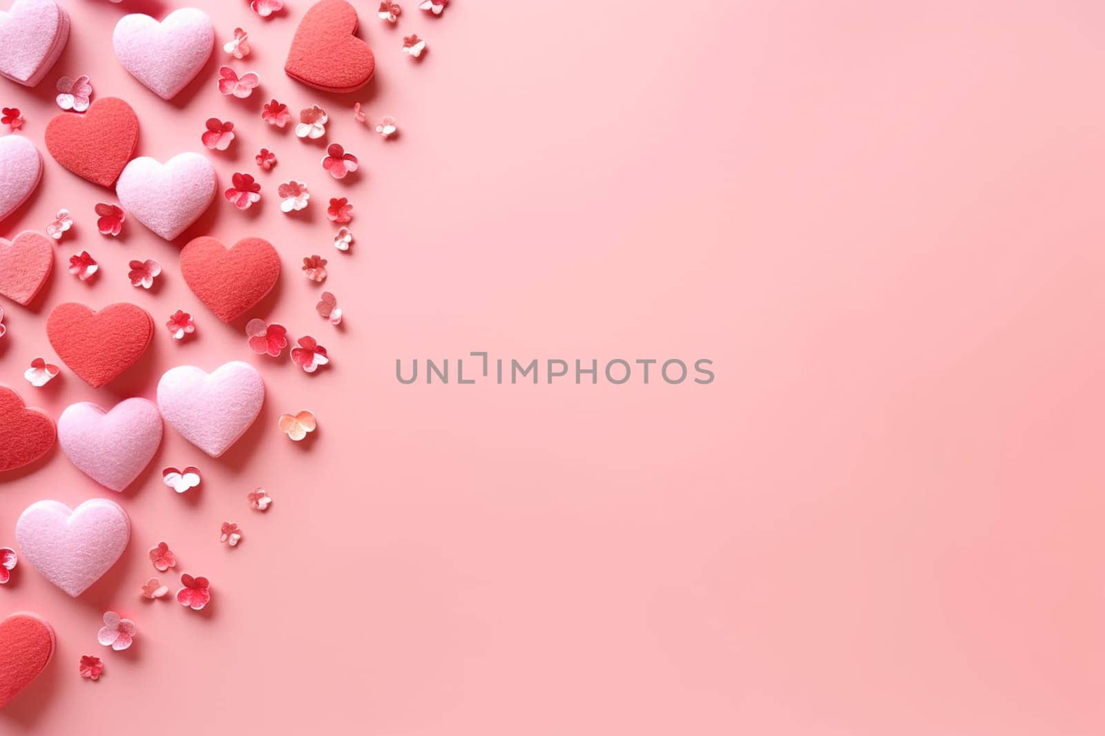 Assortment of red and pink hearts on a pastel background, Valentine's theme.