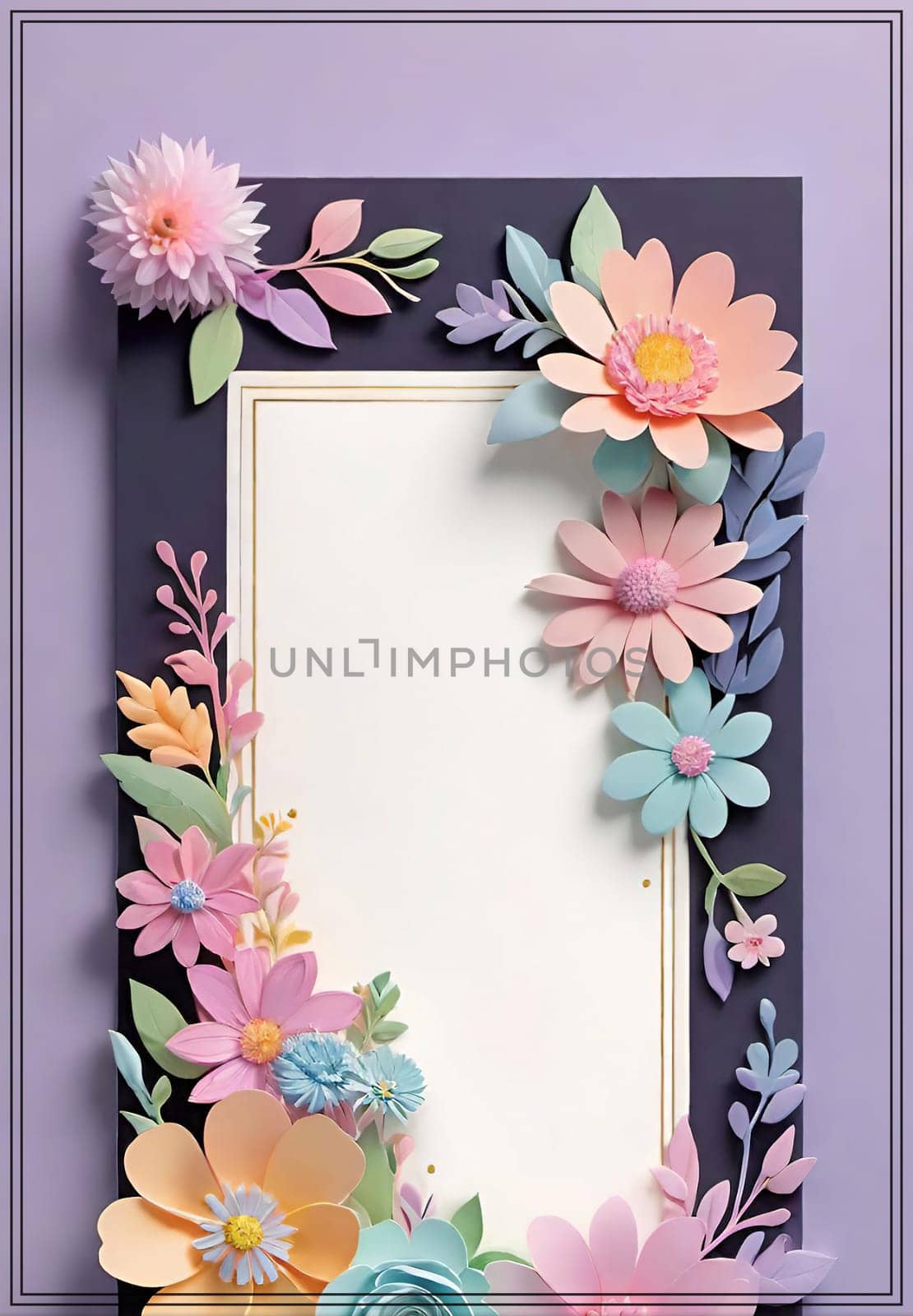 Cherry blossom frame on pastel background with space for text. Sakura.Paper art of Cherry blossom with frame on pastel background.Paper cut style.Spring background with sakura flowers and leaves. Vector paper illustration.3d rendering.Spring flowers frame with copy space for your text. Pastel colors.Minimal style.İnvitation and celebrations.
