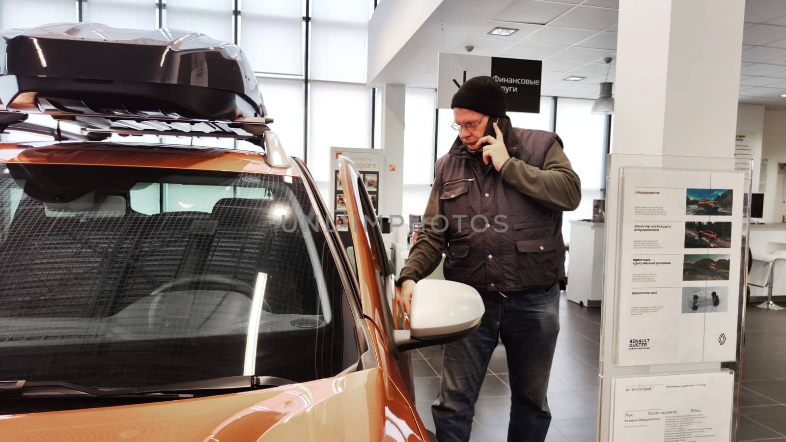 Cheboksary, Russia - March 20, 2023: Cars in showroom of dealership Renault