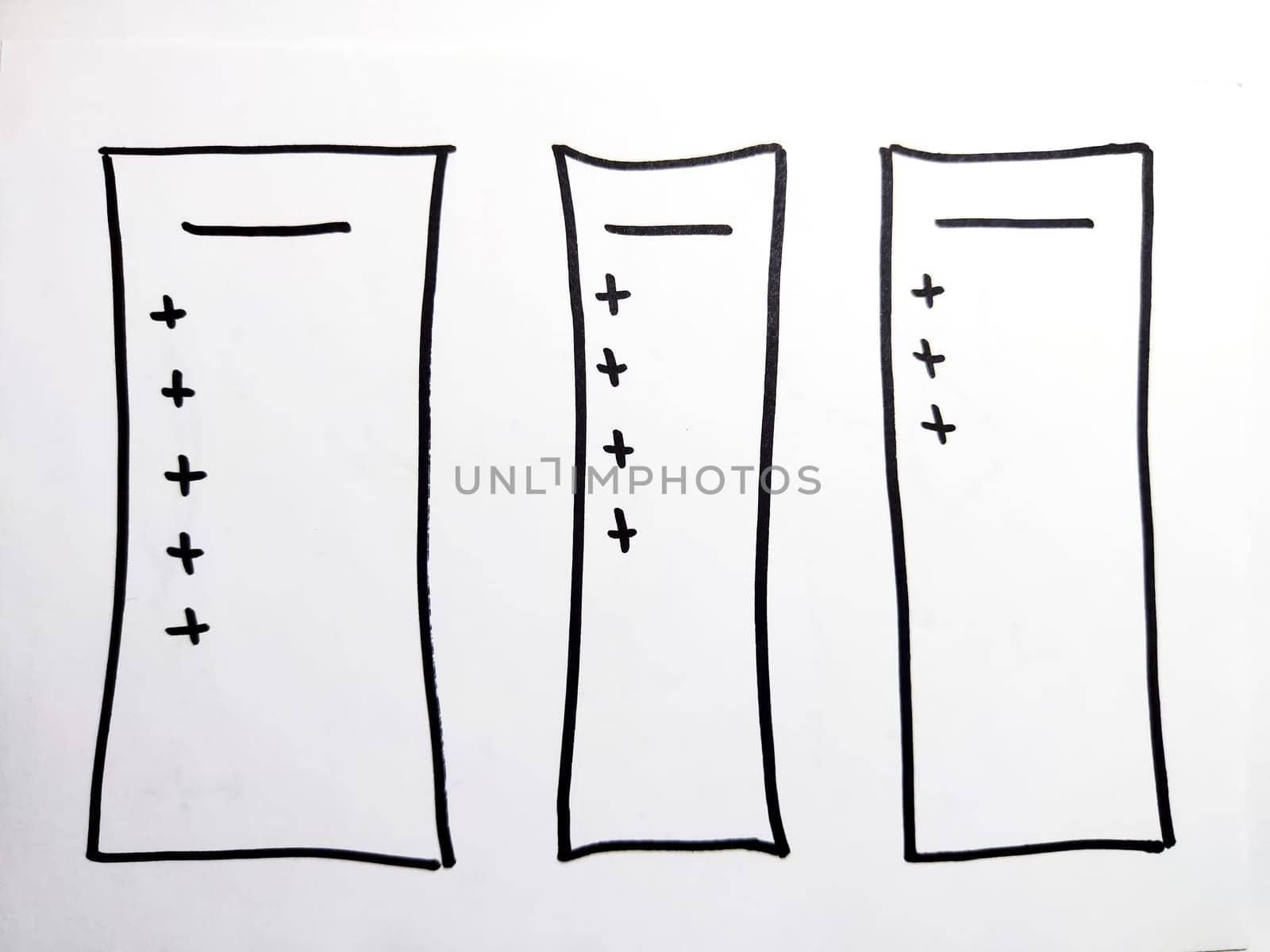 Notepad page with columns marked with a marker, highlighted lines for reading, ticks for list. Business concept, structuring, planning, background