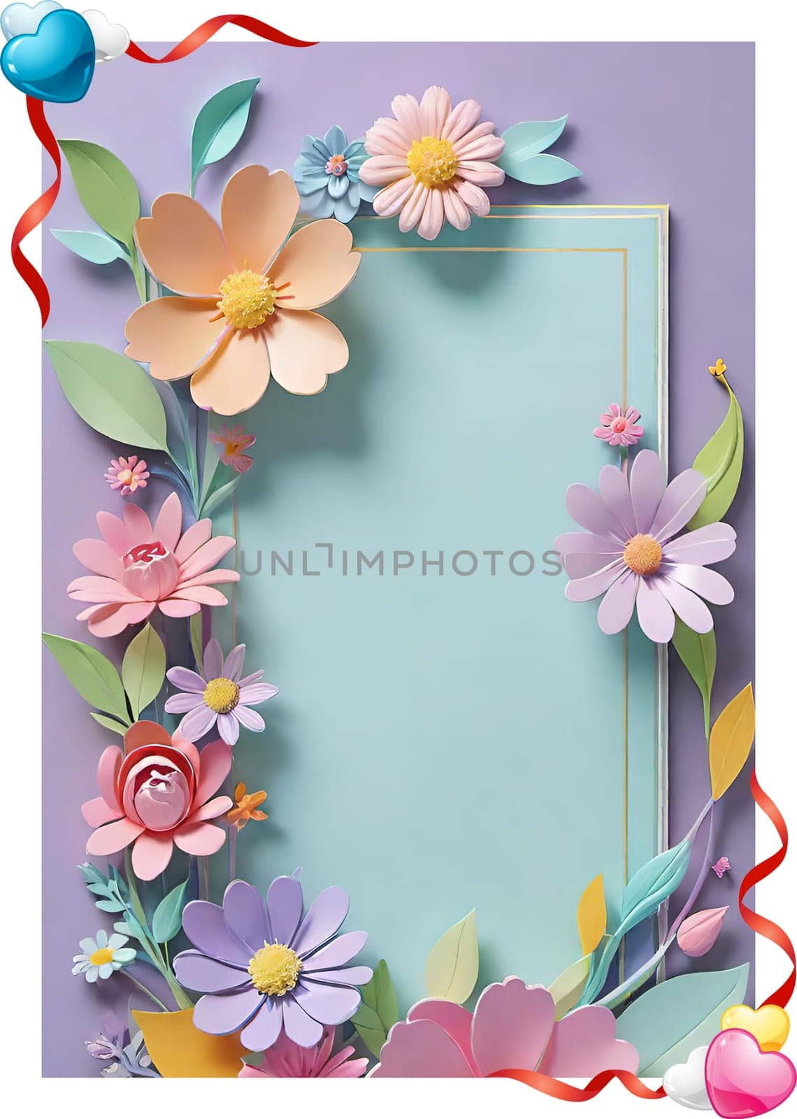 Cherry blossom frame on pastel background with space for text. Sakura.Paper art of Cherry blossom with frame on pastel background.Paper cut style.Spring background with sakura flowers and leaves. Vector paper illustration.3d rendering.Spring flowers frame with copy space for your text. Pastel colors.Minimal style.İnvitation and celebrations.