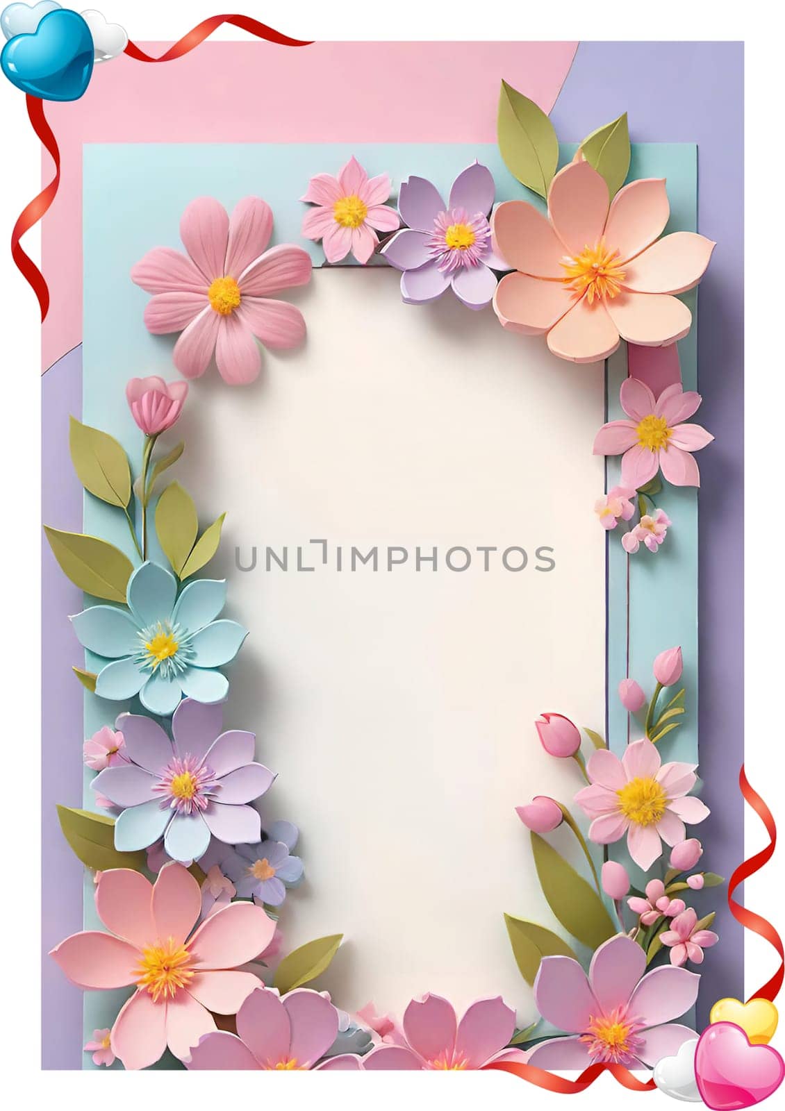 Cherry blossom frame on pastel background with space for text. Sakura.Paper art of Cherry blossom with frame on pastel background.Paper cut style.Spring background with sakura flowers and leaves. Vector paper illustration.3d rendering.Spring flowers frame with copy space for your text. Pastel colors.Minimal style.İnvitation and celebrations.