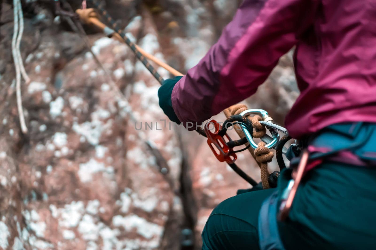 Girl with mountaineering equipment outdoor. by africapink