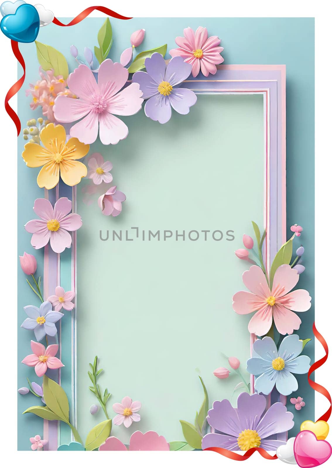 Cherry blossom frame on pastel background with space for text. Sakura.Paper art of Cherry blossom with frame on pastel background.Paper cut style.Spring background with sakura flowers and leaves. Vector paper illustration.3d rendering.Spring flowers frame with copy space for your text. Pastel colors.Minimal style.İnvitation and celebrations.