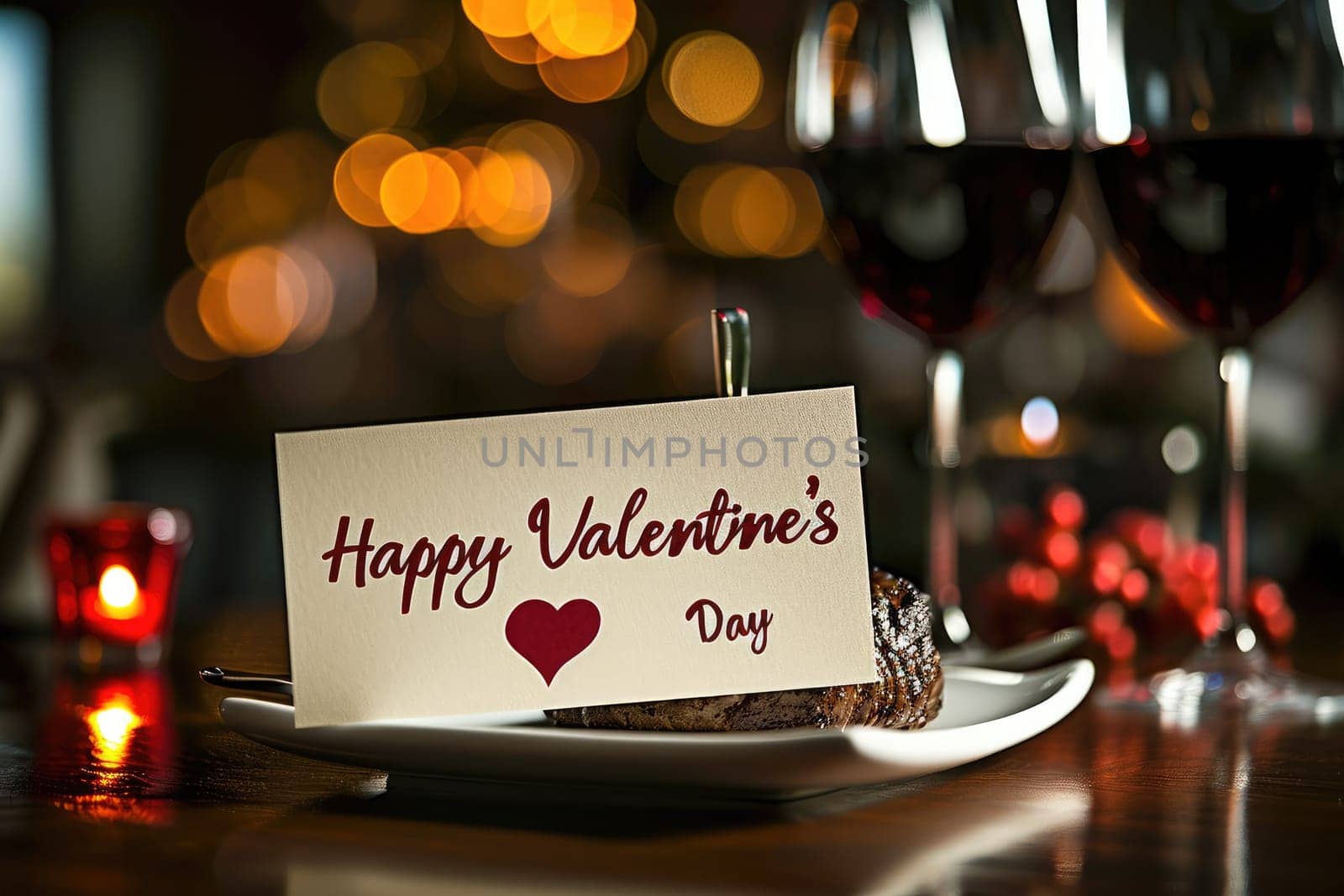 Valentines Day supreme luxurious dinner of steak and wine in restaurant pragma