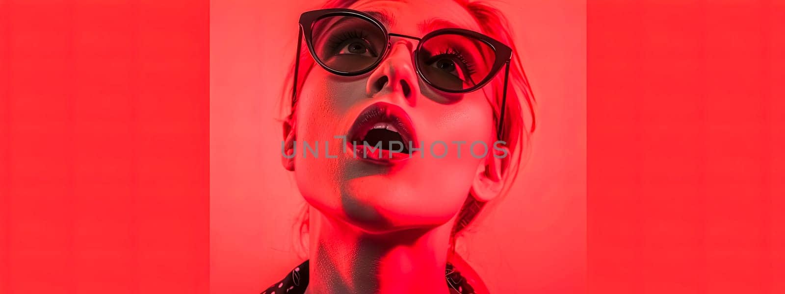 striking portrait of a person in a monochromatic red color scheme, giving it an "infra-red" photography effect.