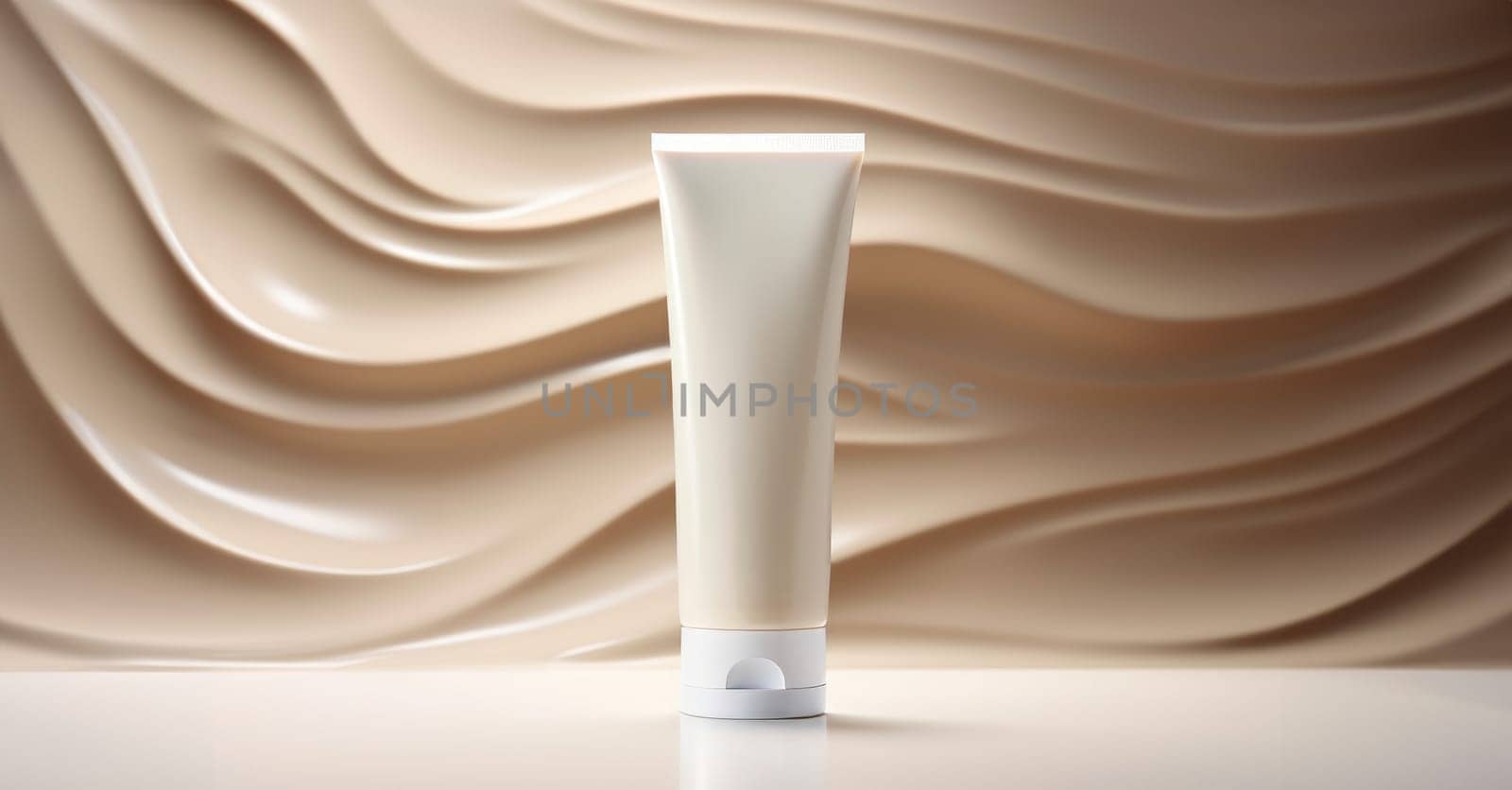 Tube for cosmetics on a wavy soft beige background by studiodav