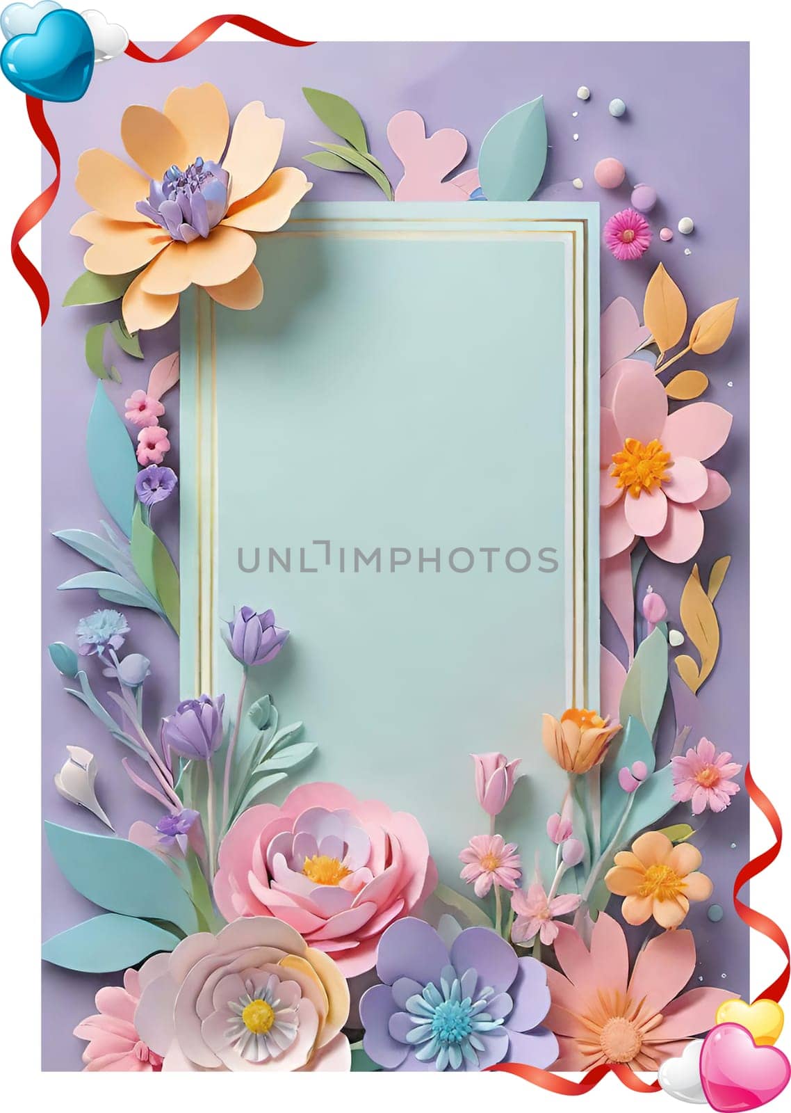 Cherry blossom frame on pastel background with space for text. Sakura.Paper art of Cherry blossom with frame on pastel background.Paper cut style.Spring background with sakura flowers and leaves. Vector paper illustration.3d rendering.Spring flowers frame with copy space for your text. Pastel colors.Minimal style.İnvitation and celebrations.