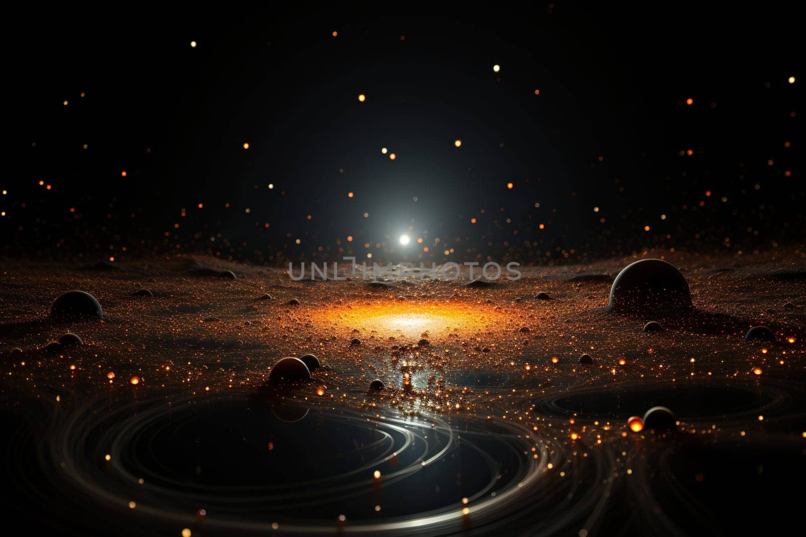 Star flickering cosmic dust on the surface of the planet. Abstract background.