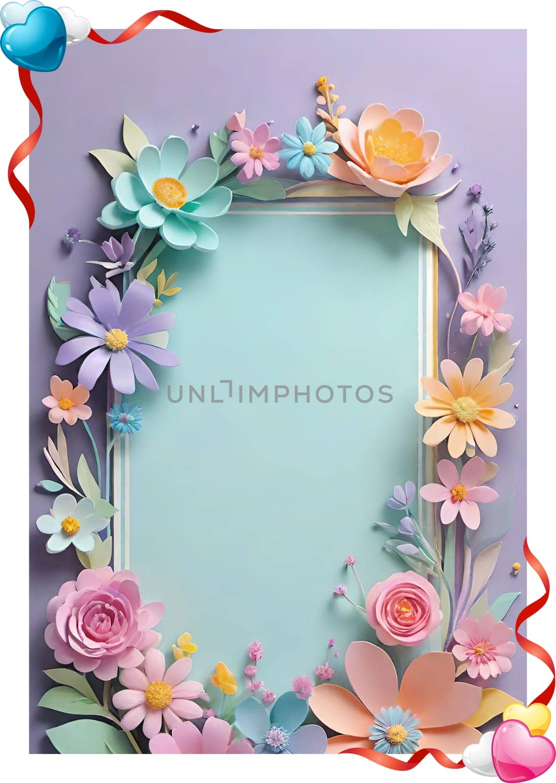 Cherry blossom frame on pastel background with space for text. Sakura.Paper art of Cherry blossom with frame on pastel background.Paper cut style.Spring background with sakura flowers and leaves. Vector paper illustration.3d rendering.Spring flowers frame with copy space for your text. Pastel colors.Minimal style.İnvitation and celebrations.