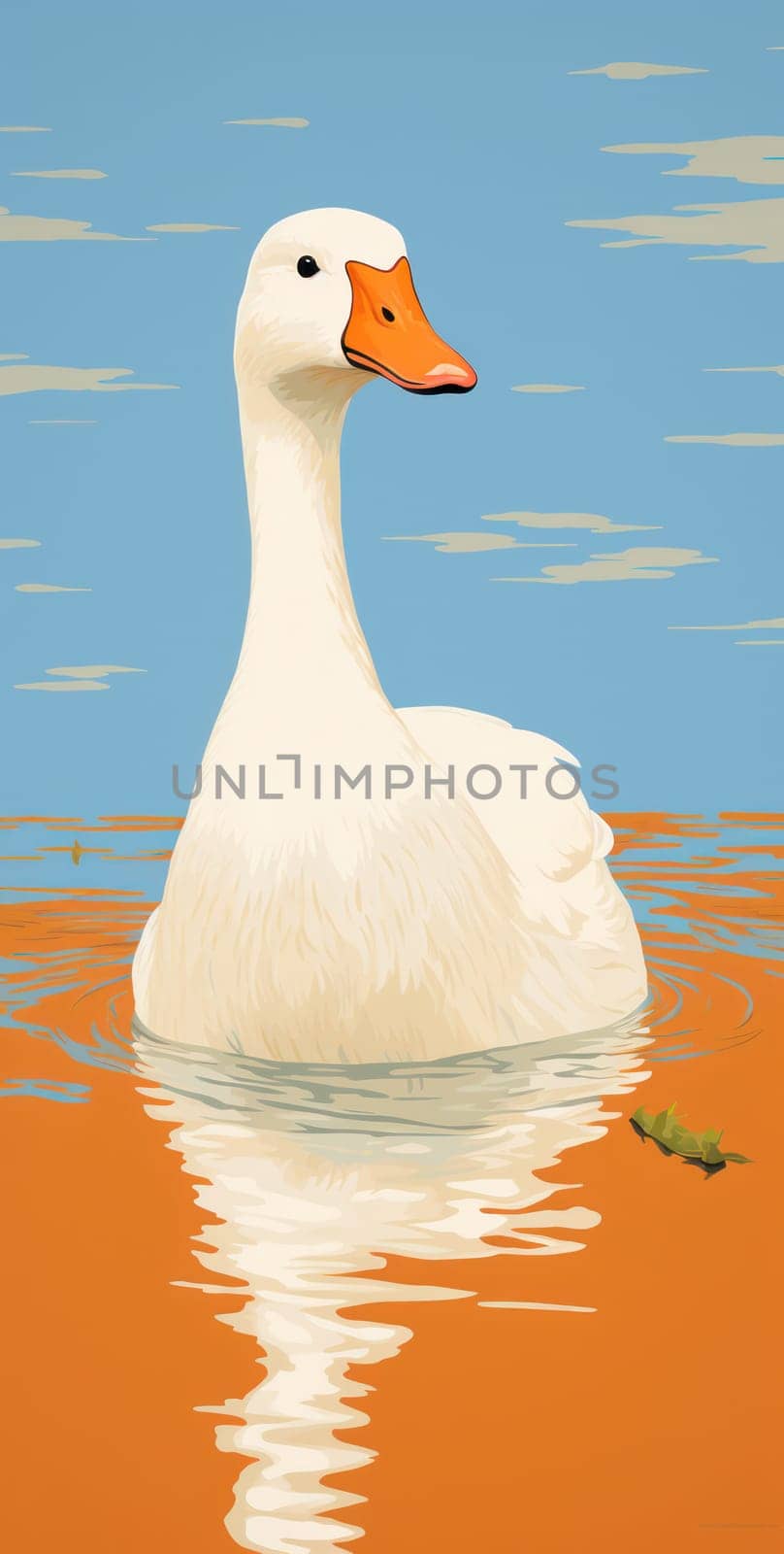 Graceful Swan Reflection: Serene Elegance and Tranquil Beauty in White Feathers Swimming on a Calm Lake by Vichizh