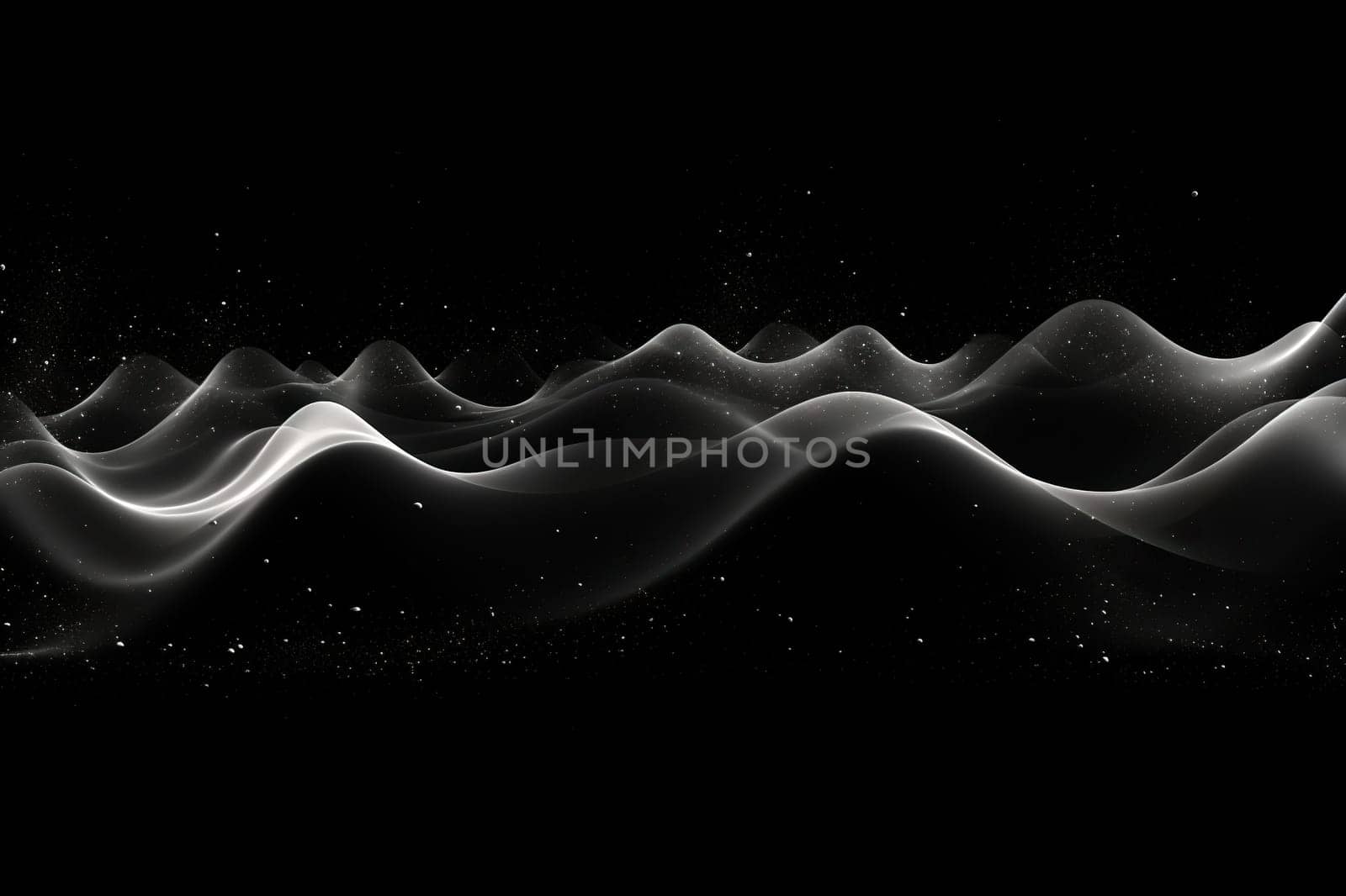 Abstract digital dark background with white pixel lines and hills.
