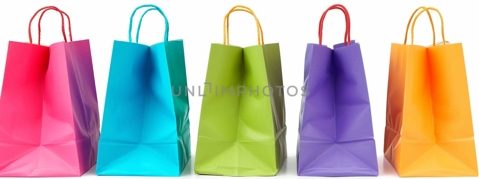 Colored gift paper bags. selective focus. Generative AI,