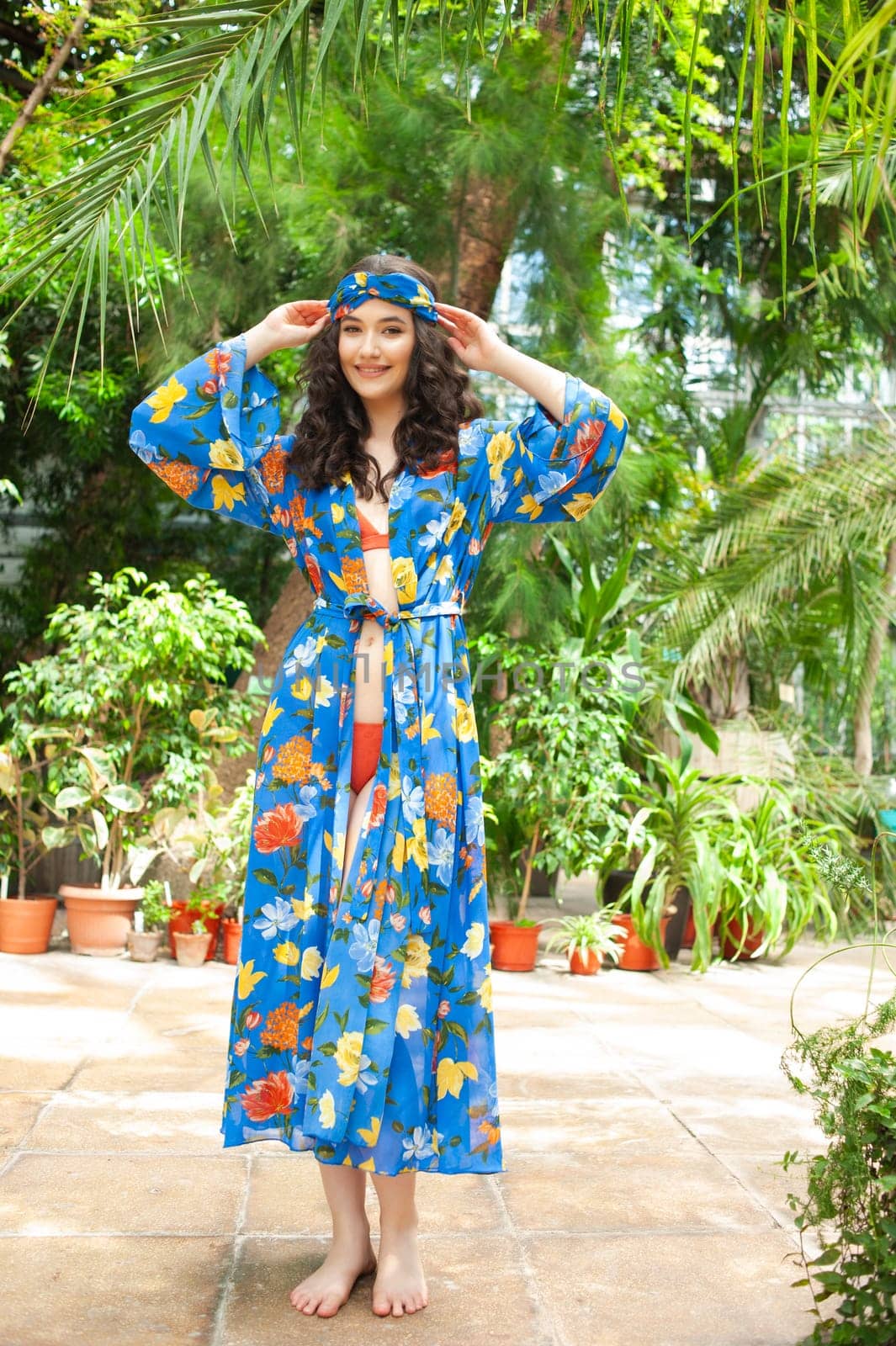 woman wearing summer clothes on tropical resort