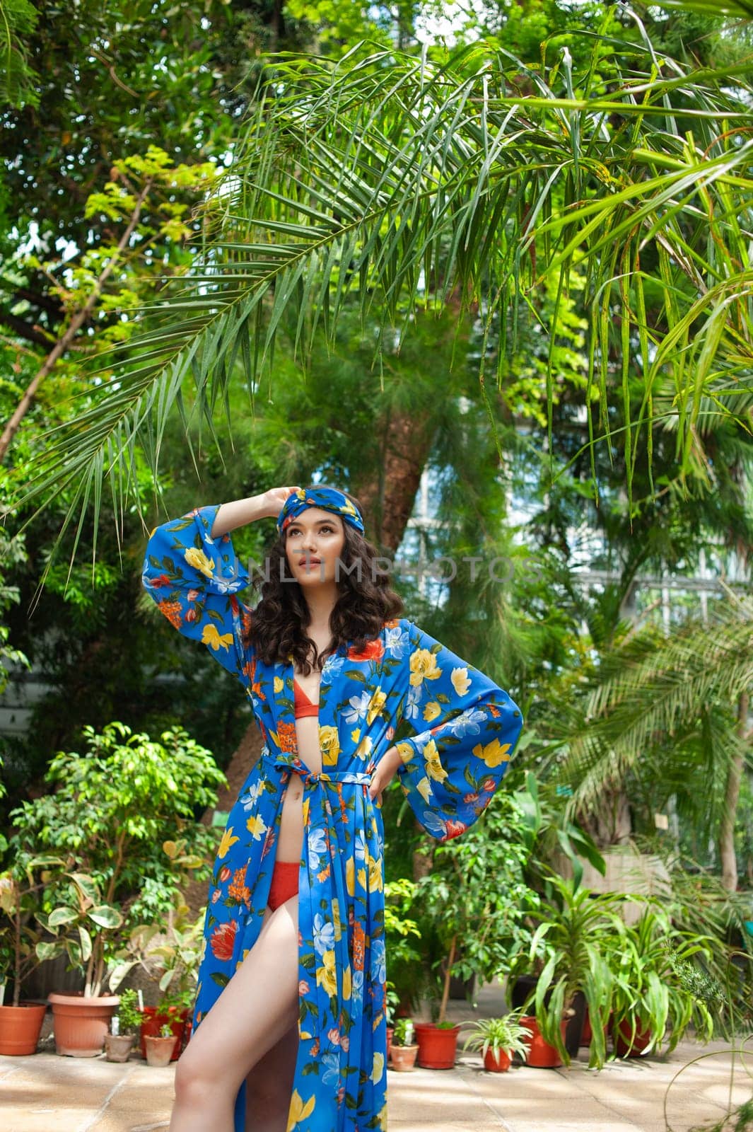 woman wearing summer clothes on tropical resort