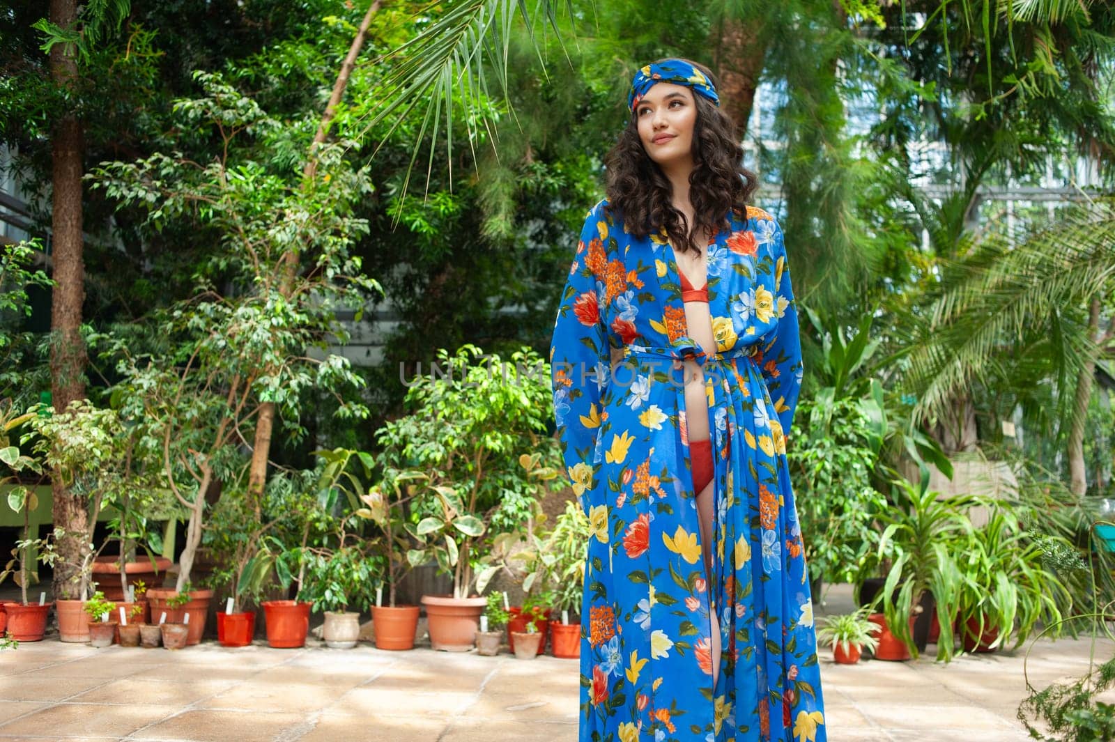 woman wearing summer clothes on tropical resort