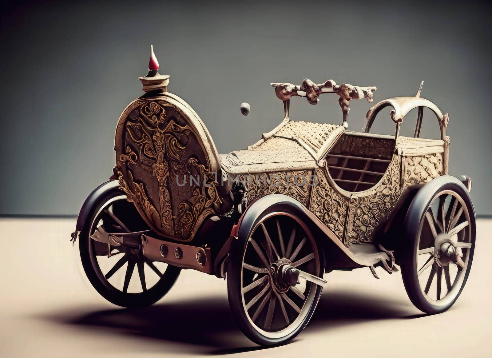 Vintage car in the style of the 19th century. Photo in old color image style. AI Generated.