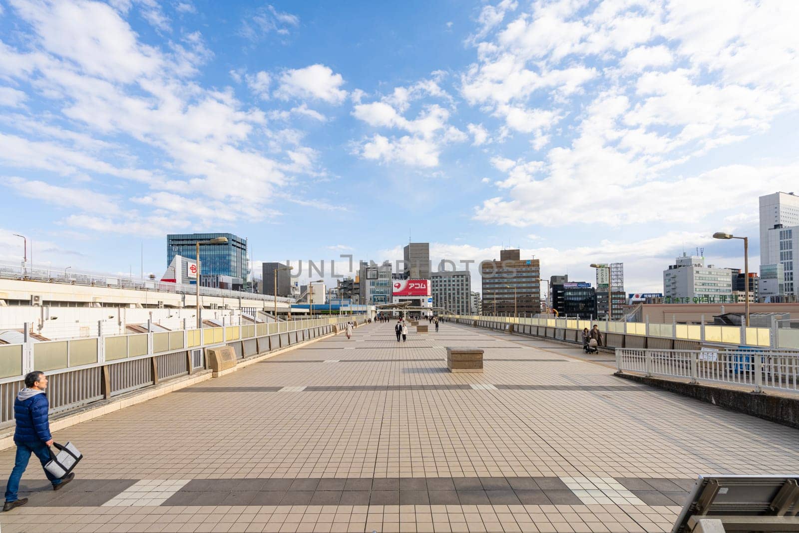 Tokyio, Japan. January 2024. the elevated pedestrian walkway at the Ueno train station in the city center