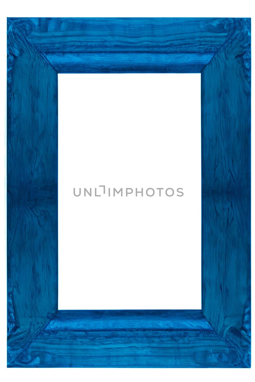 ai generated blue painted old oak picture frame portrait isolated on trandparent background