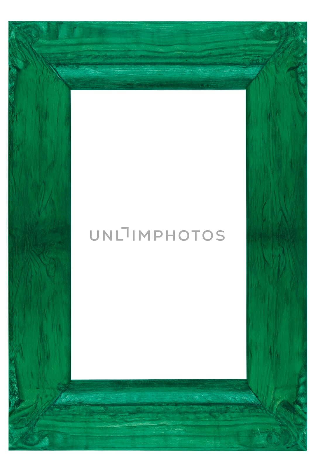 ai generated green painted old oak picture frame portrait isolated on trandparent background