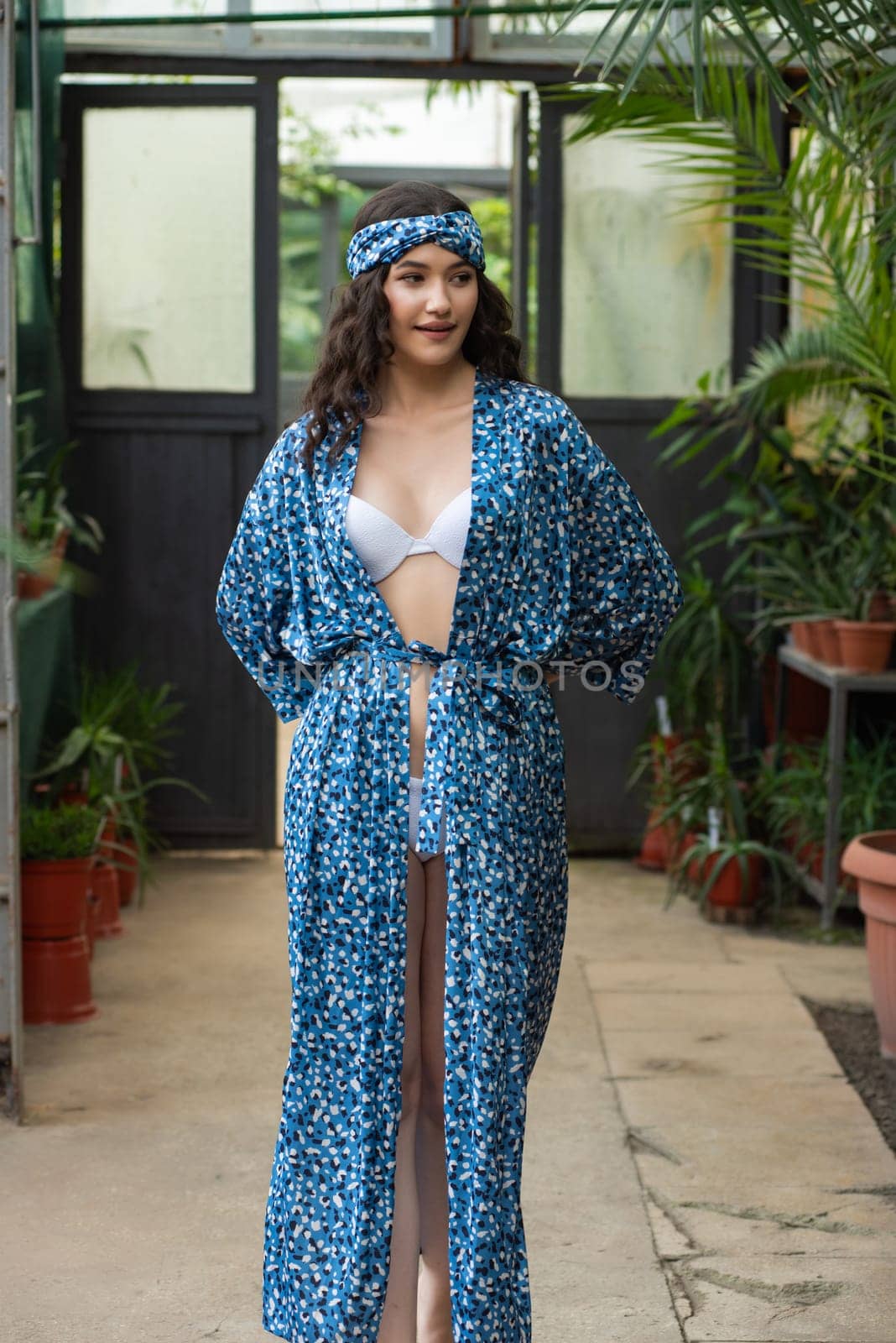 woman wearing summer clothes on tropical resort