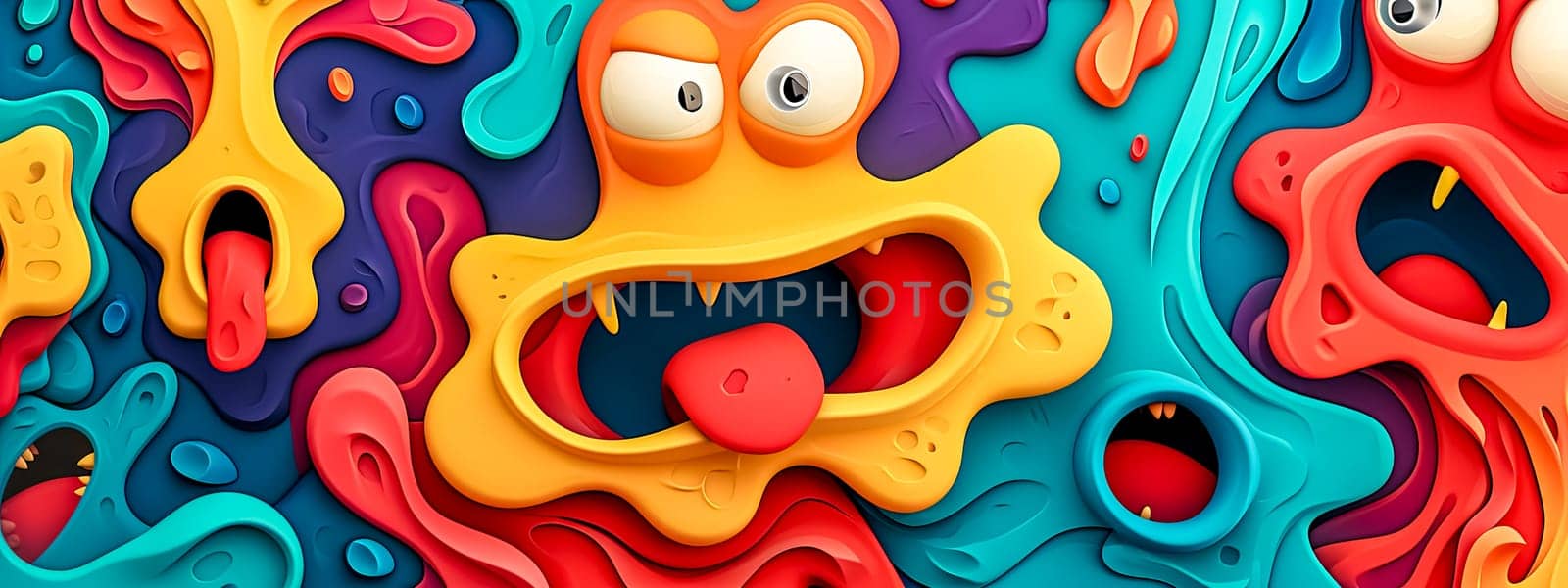 abstract design with various anthropomorphic shapes resembling expressive cartoon faces in a seamless pattern. by Edophoto