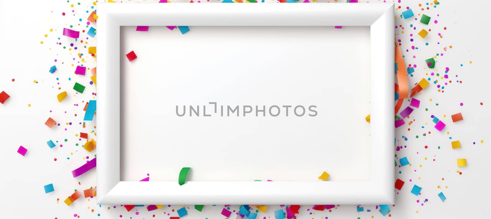 Colorful Confetti Celebration: Bright and Happy Birthday Party Background with Decorative White Frame by Vichizh