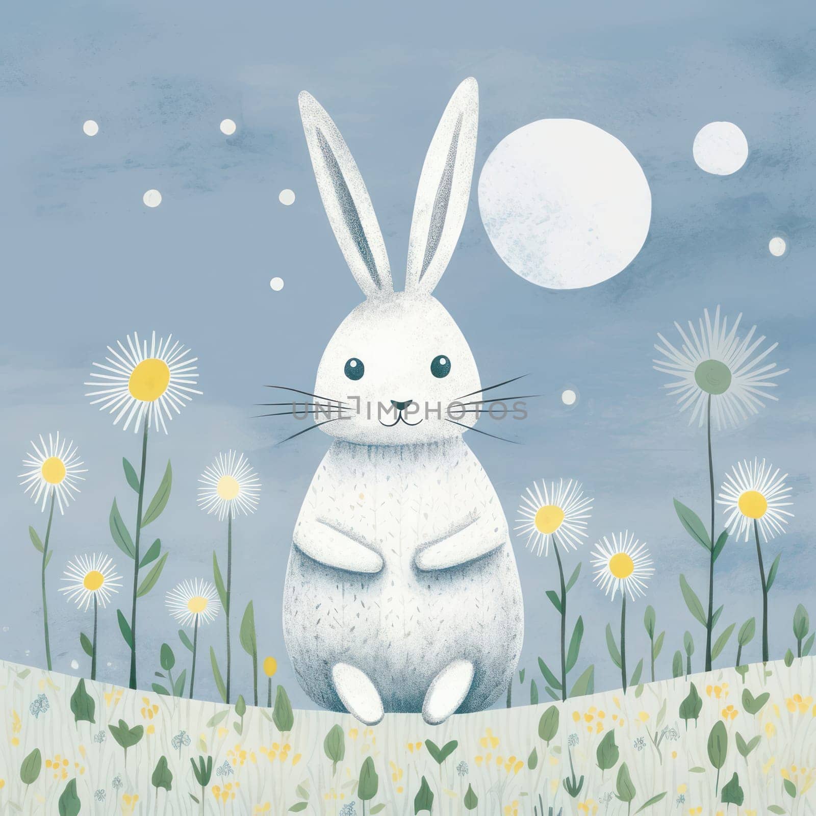 Cute Bunny Rabbit Card: Cartoon Happy Animal Design on a Beautiful Background. by Vichizh