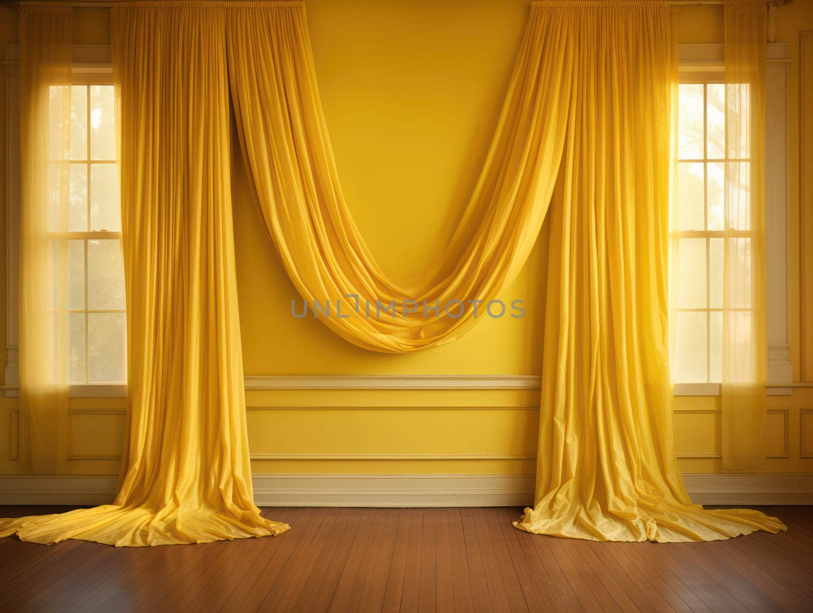 Elegant Velvet Curtain on Red Background: Theatrical Elegance and Classical Entertainment