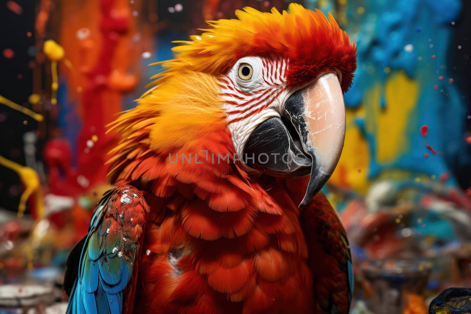 Vibrant Exotic Beauty: Close-up Portrait of a Red and Green Macaw, a Stunning Tropical Bird with Bright Feathers, in a Colorful Jungle Background by Vichizh