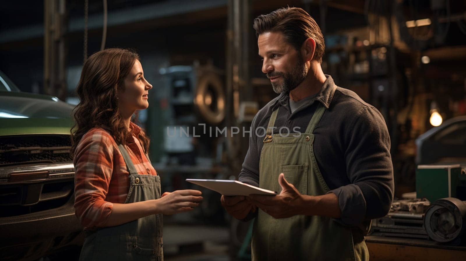 Two young masters are standing with tools in workshop by Andelov13