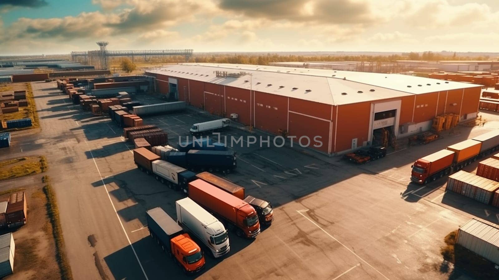 Cargo truck at warehouse building. High quality photo