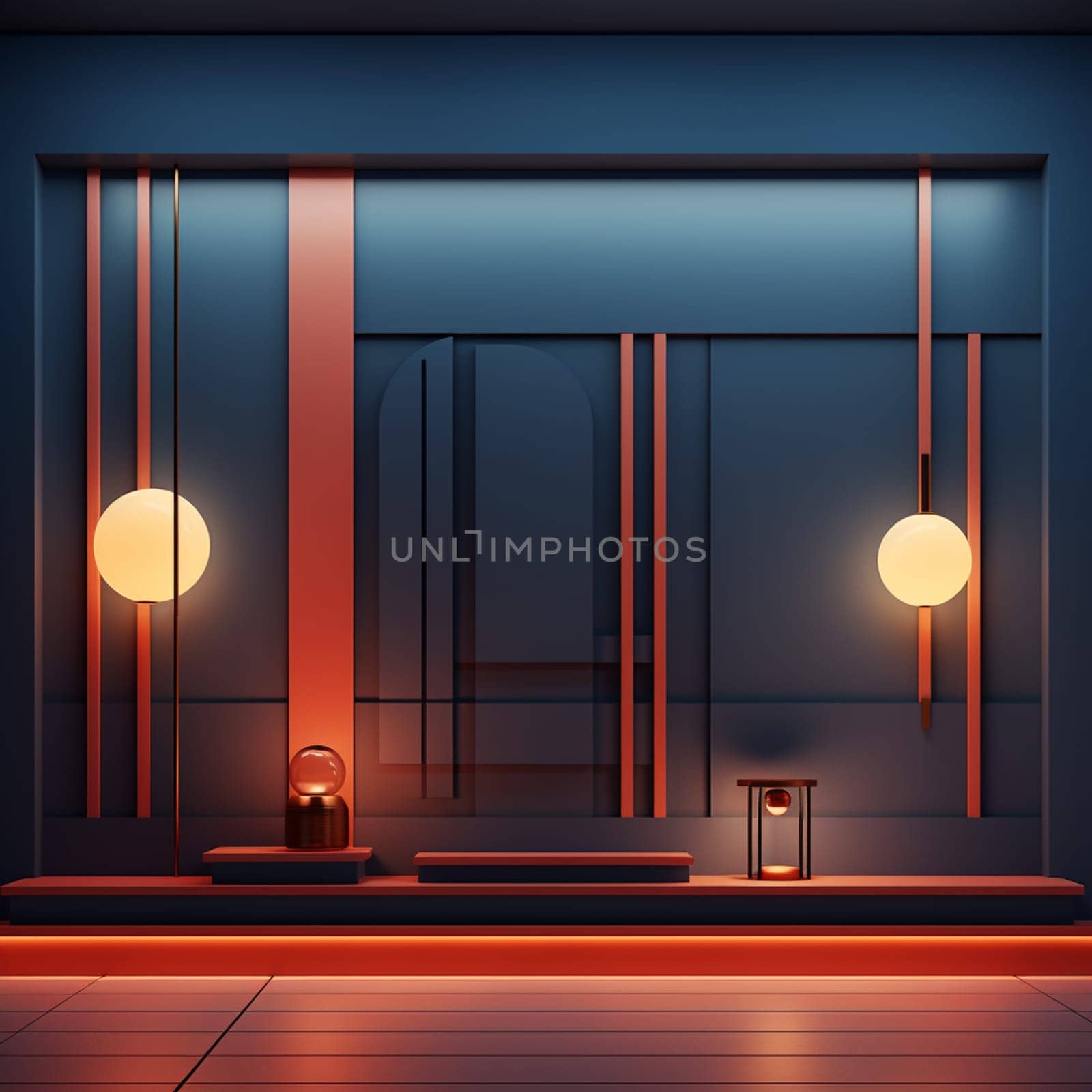 Abstract architectural white interior of a minimalist house with color gradient neon lighting. 3D illustration and rendering. High quality photo