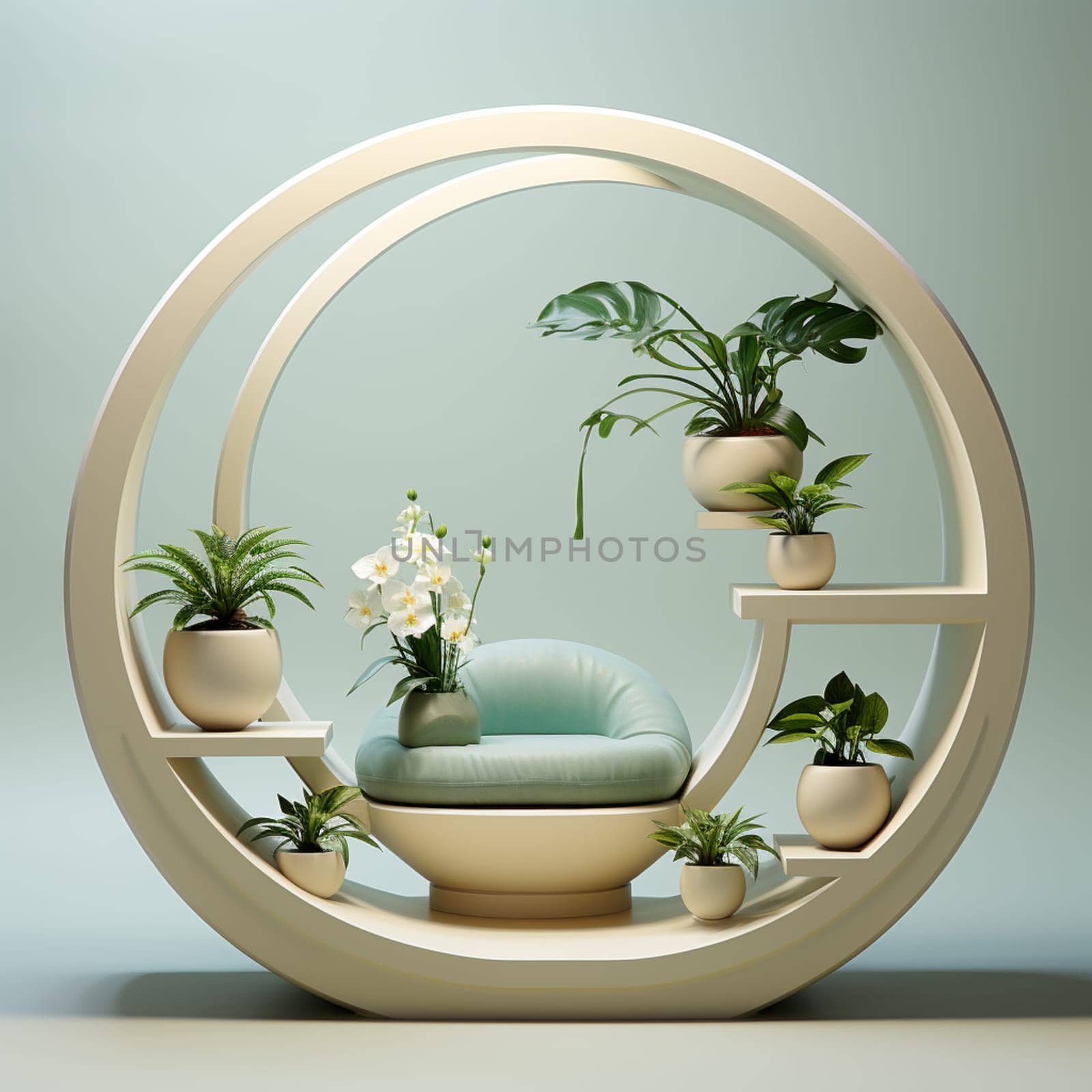 3D render podium green indoor for sale product, promotion by Andelov13
