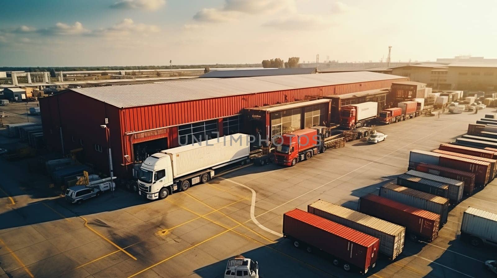 Cargo truck at warehouse building. High quality photo