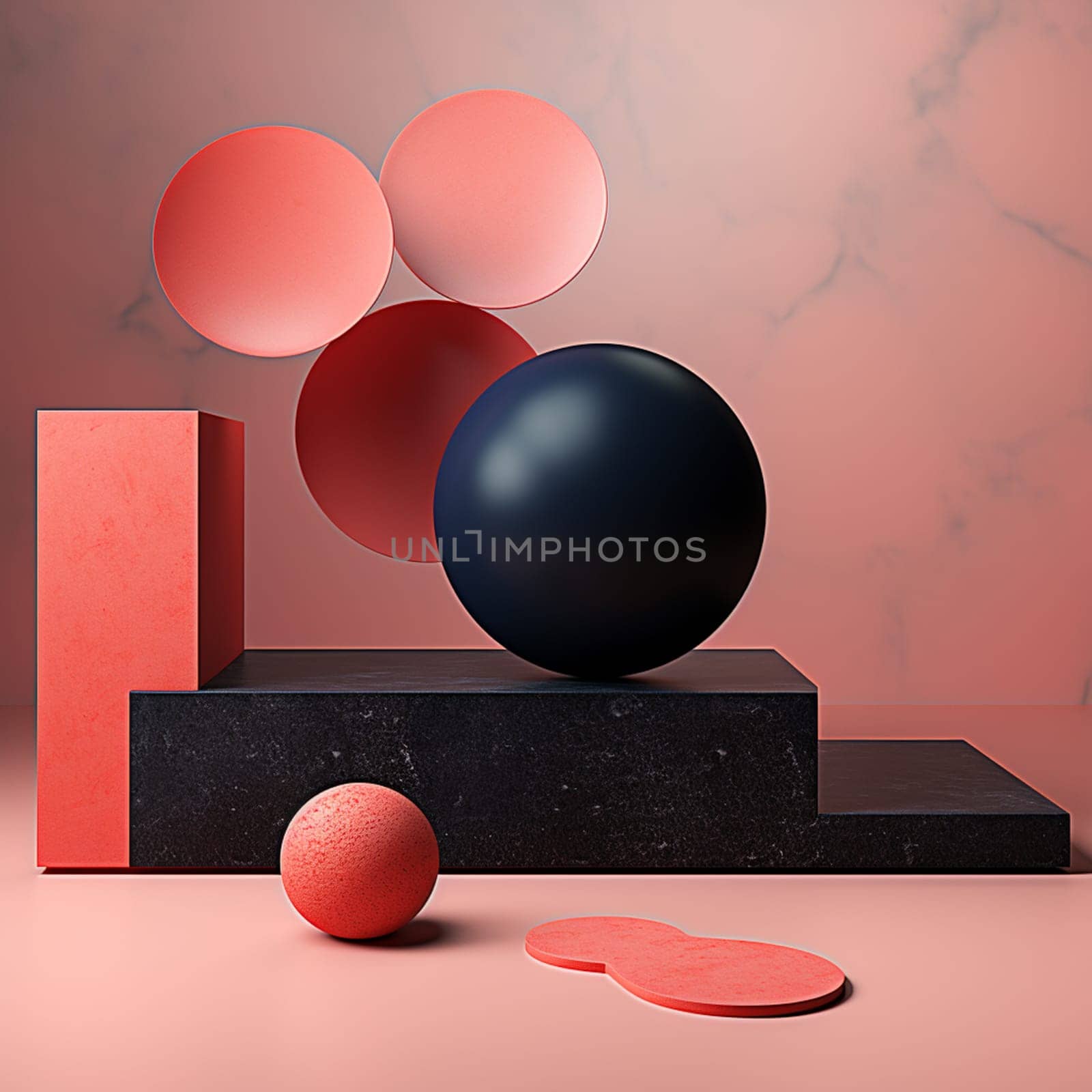 3d abstract minimalist geometric forms. Glossy luxury podium for your design in trendy interior. Fashion show stage,pedestal, shopfront with colorful theme. Empty scene for mock up. High quality photo