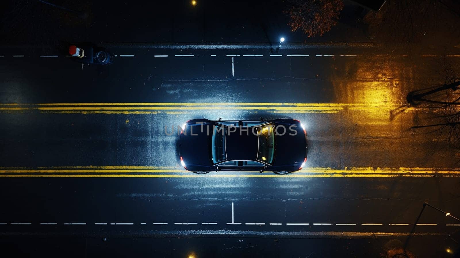 Automobile driving on a dark night road. High quality illustration. . High quality photo