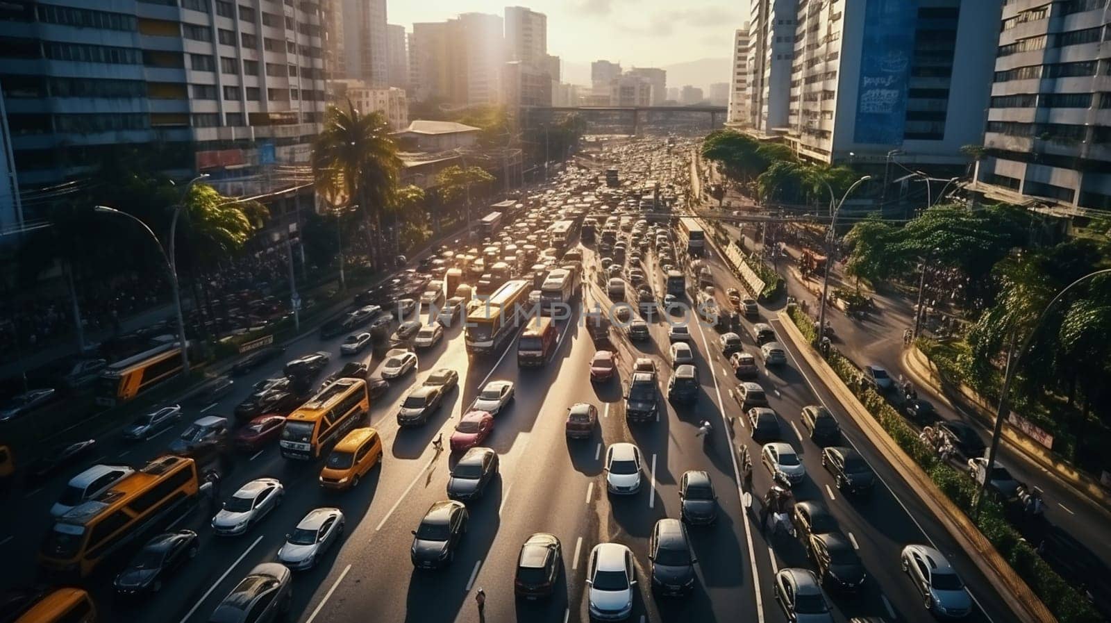 Car traffic against the sunset background. High quality photo