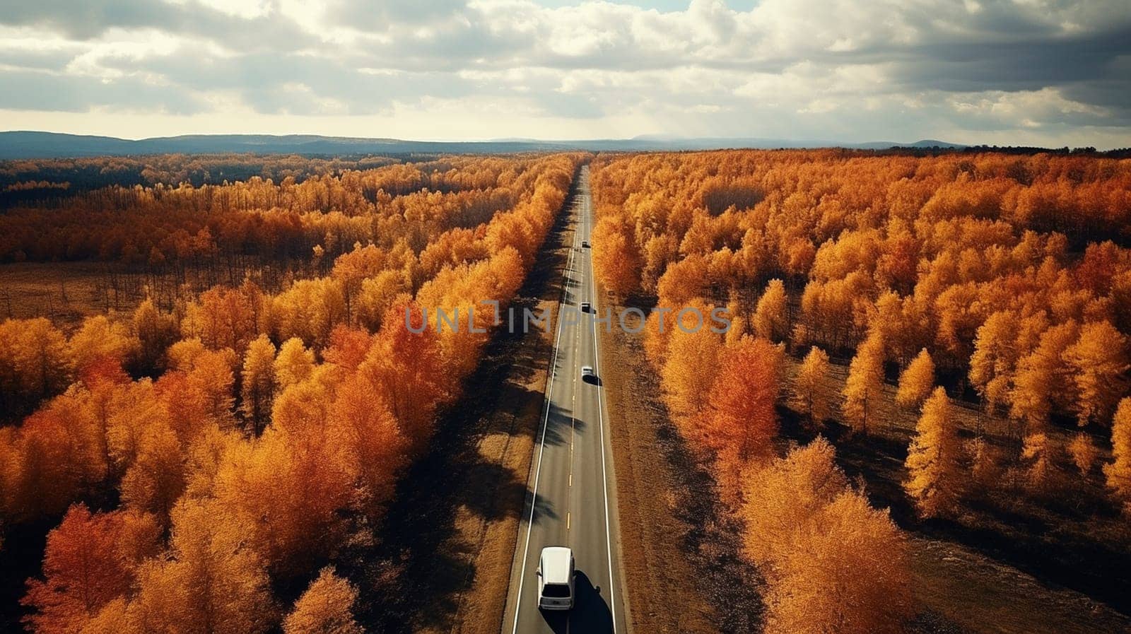 road highway autumn forest. the car is driving on the road by Andelov13