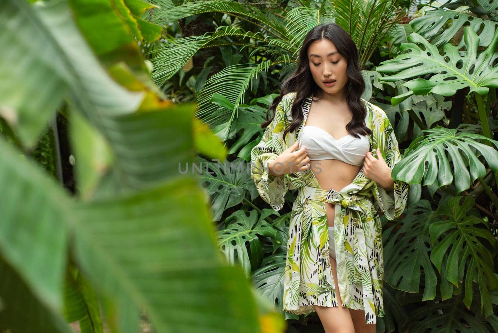 woman wearing summer clothes on tropical resort