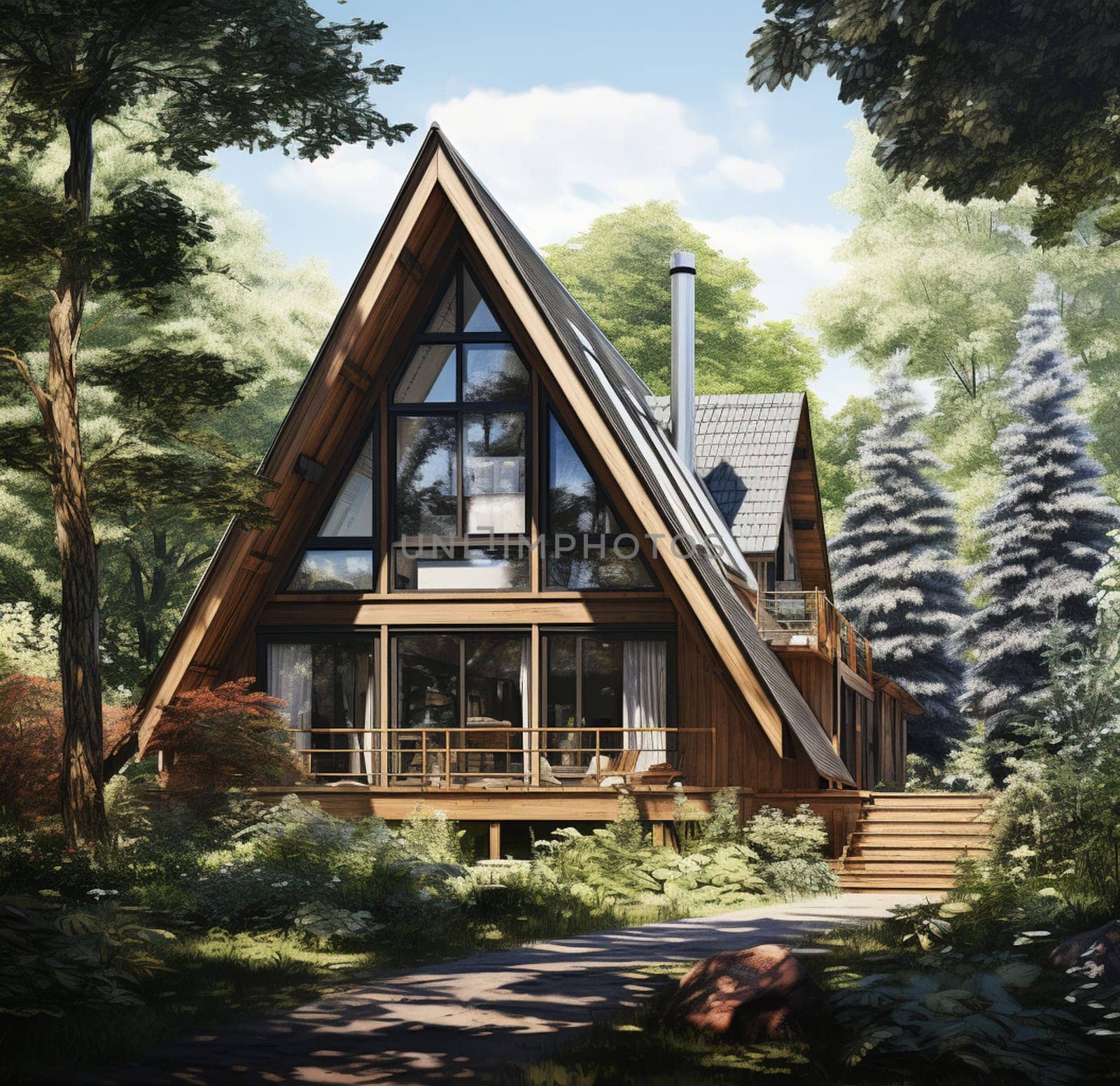 3d render modern building architecture house in the forest exterior scene by Andelov13