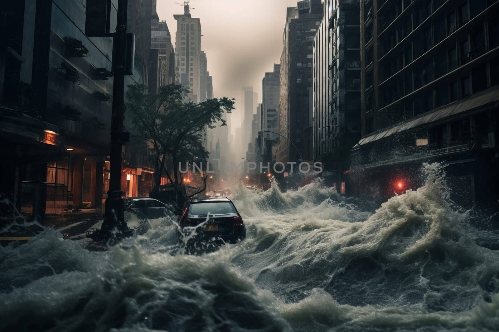 Hurricane and flood in the city
