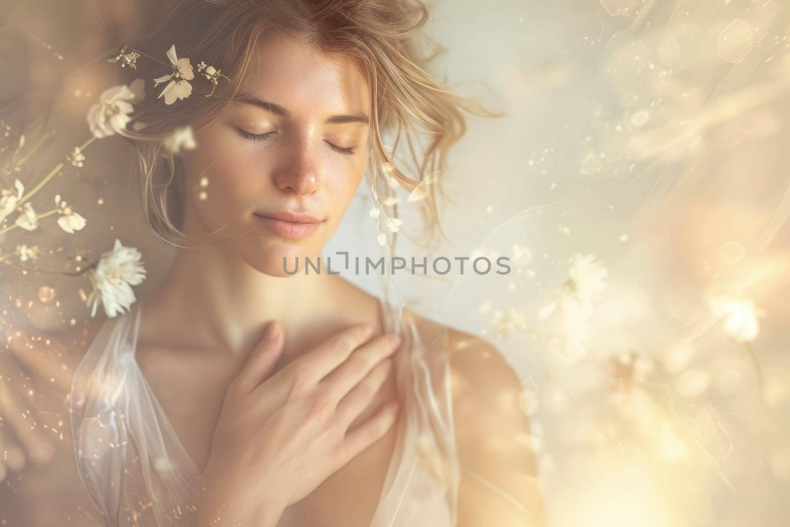 young beautiful woman with love , concept of self love pragma by biancoblue