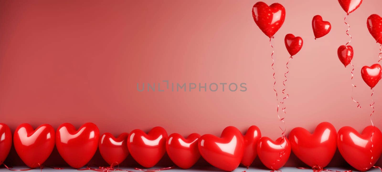 Red Heart Balloons Against Pink Background by andreyz