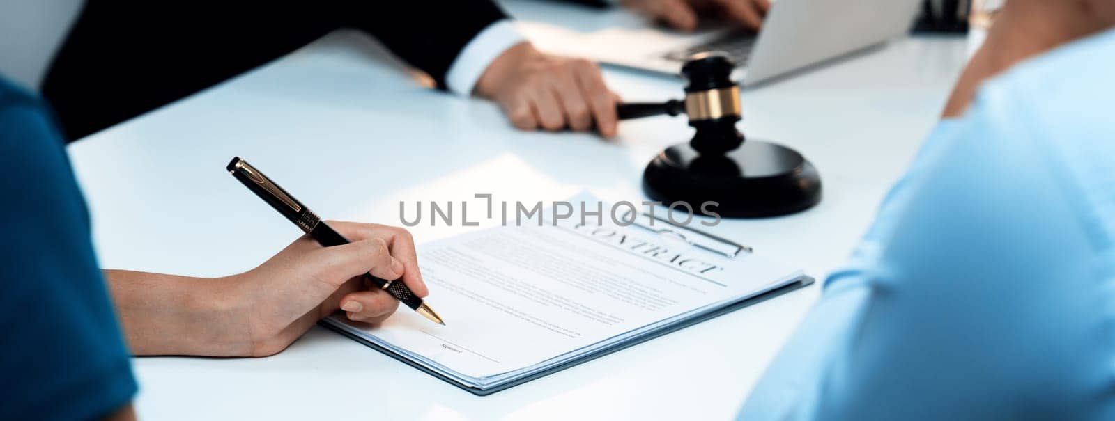 Couples file for divorcing and seek assistance from law firm to divide property after breakup. Obligations contract assist by lawyer in negotiating settlement agreement meeting. Panorama Rigid