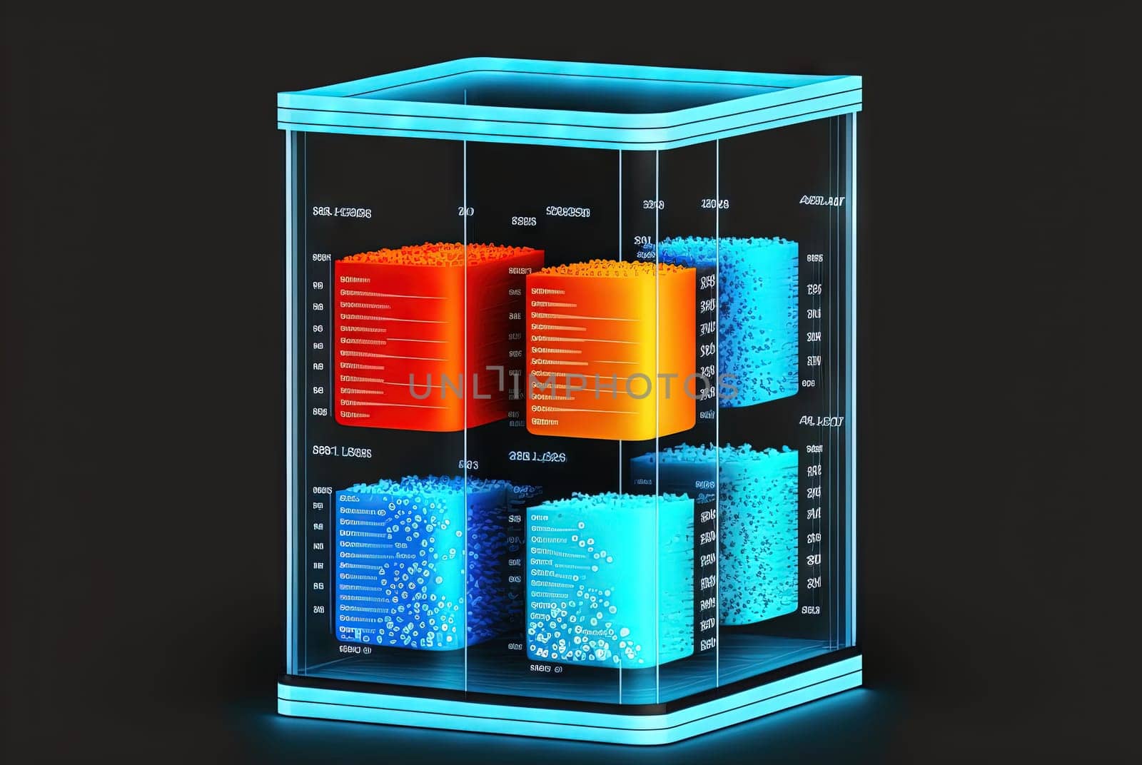 Big data abstract concept with data clusters collected by server. Digital sorting and management concept. Generated AI