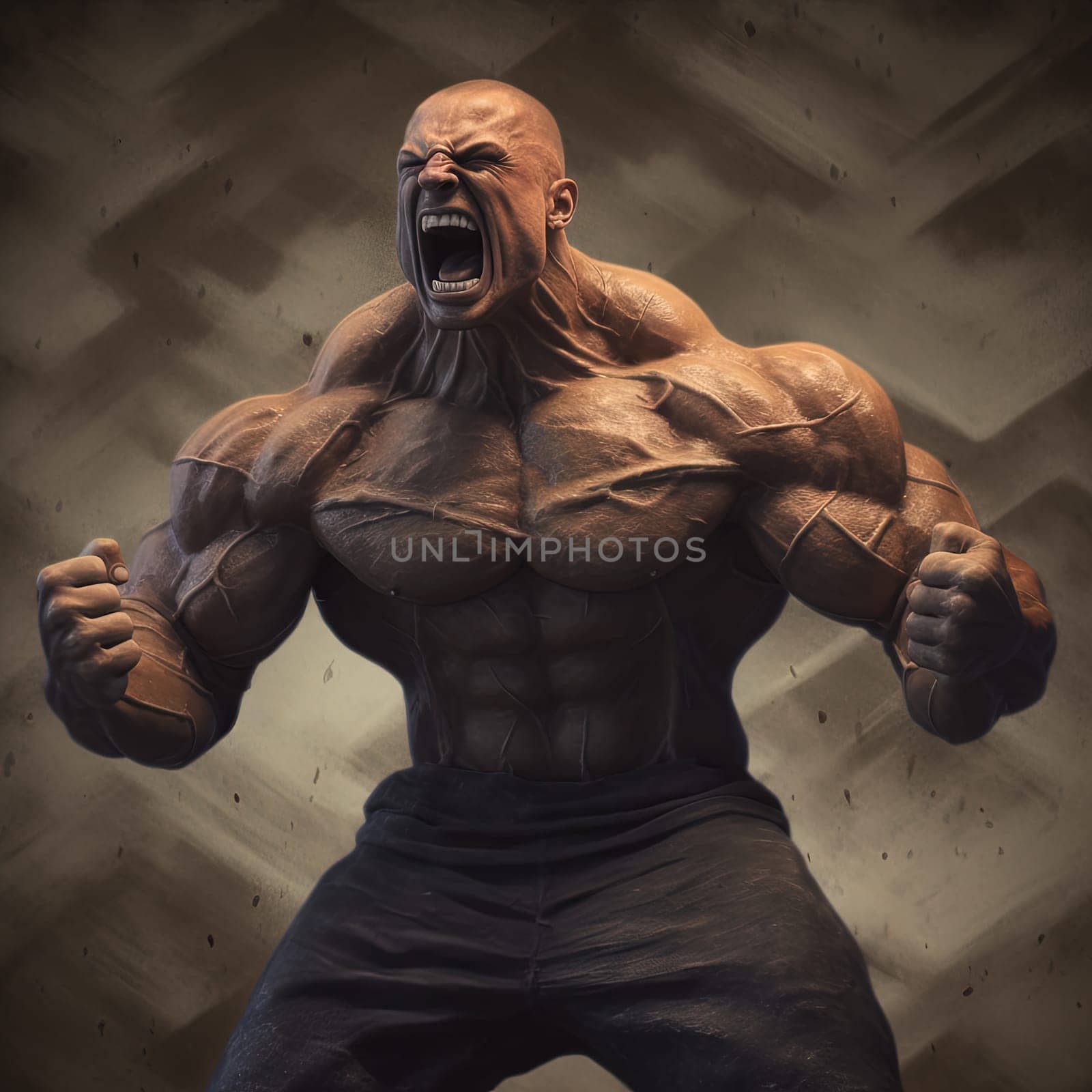 Extreme bodybuilder showing his muscles. Huge athlete demonstrating power. Generated AI