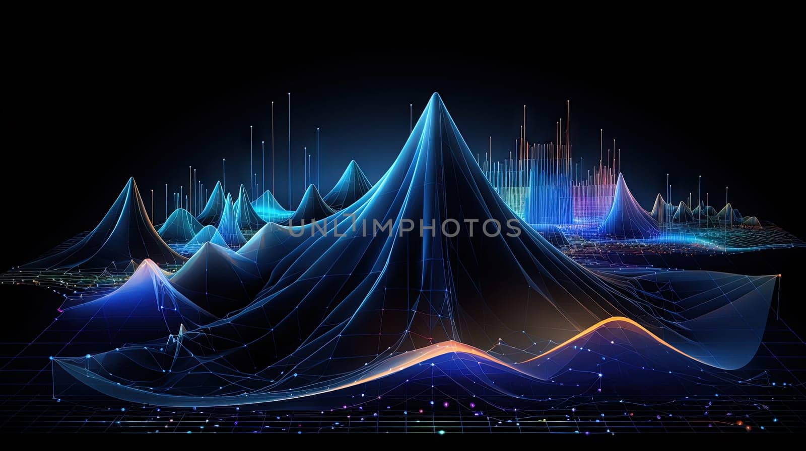 Abstract business graph in mountain style. Data connection concept element for business. Generated AI. by SwillKch