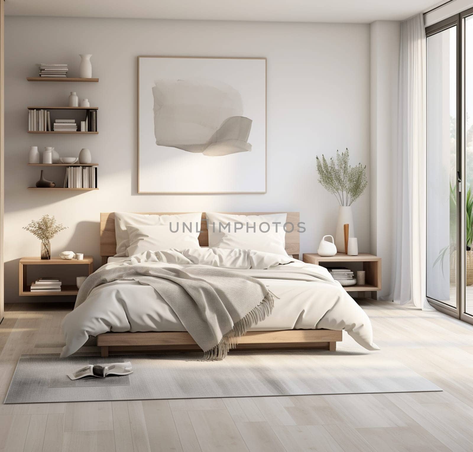 Interior Bedroom Wall Mockup - 3d Rendering, 3d Illustration. High quality photo