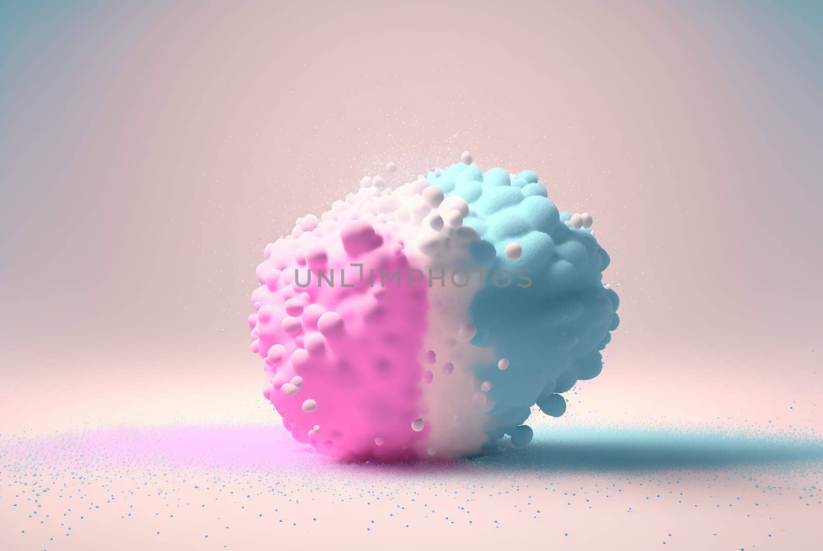 Abstract foam clouds with splashing forms and drops. Colorful foam cloud background. Generated AI